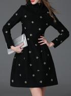Shein Black Collar Bees Embroidered A-line Dress