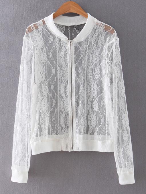 Shein White Rib-knit Cuff Lace Jacket