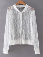 Shein White Rib-knit Cuff Lace Jacket