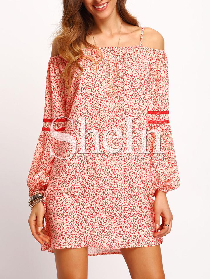 Shein Off The Shoulder Lantern Sleeve Print Dress