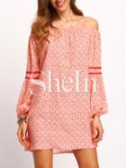 Shein Off The Shoulder Lantern Sleeve Print Dress