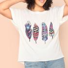 Shein Plus Feather Print High Low Tee
