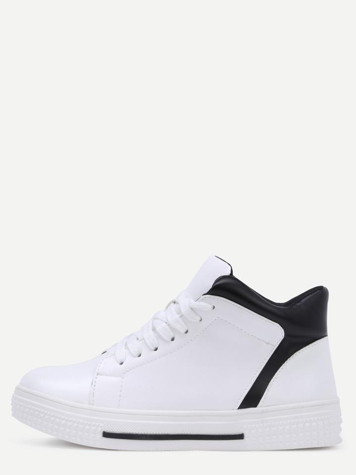 Shein White Round Toe Lace Up High Top Sneakers