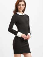 Shein Black Contrast Peter Pan Collar And Cuff Bodycon Dress