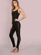 Shein Side Strap Skinny Jumpsuit Black