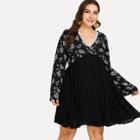 Shein Plus Bell Sleeve High Waist Mix And Match Dress