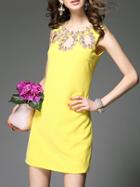 Shein Yellow Hollow Beading Sequined Shift Dress