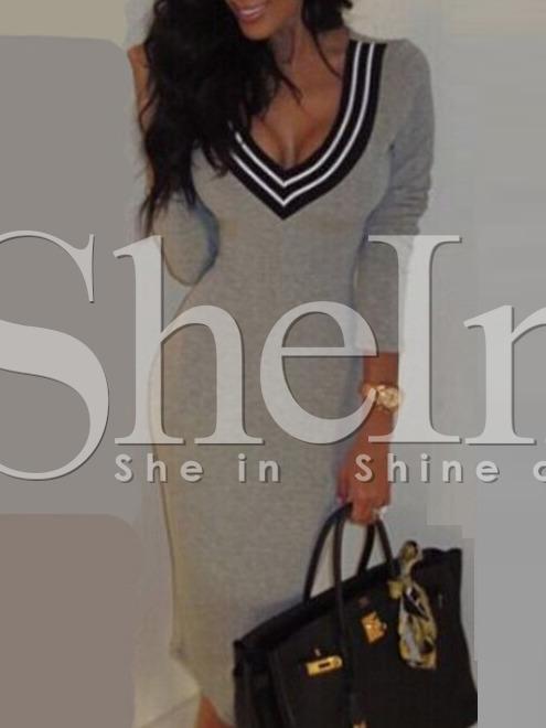 Shein Grey Long Sleeve Slim Wiggle Dress