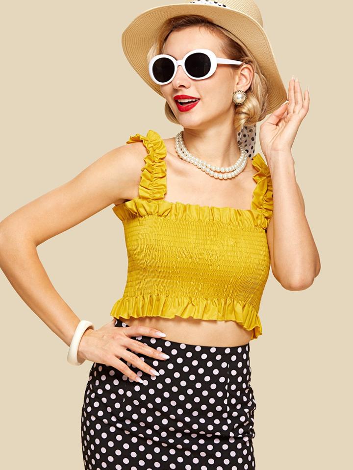 Shein Frill Trim Pleated Crop Top