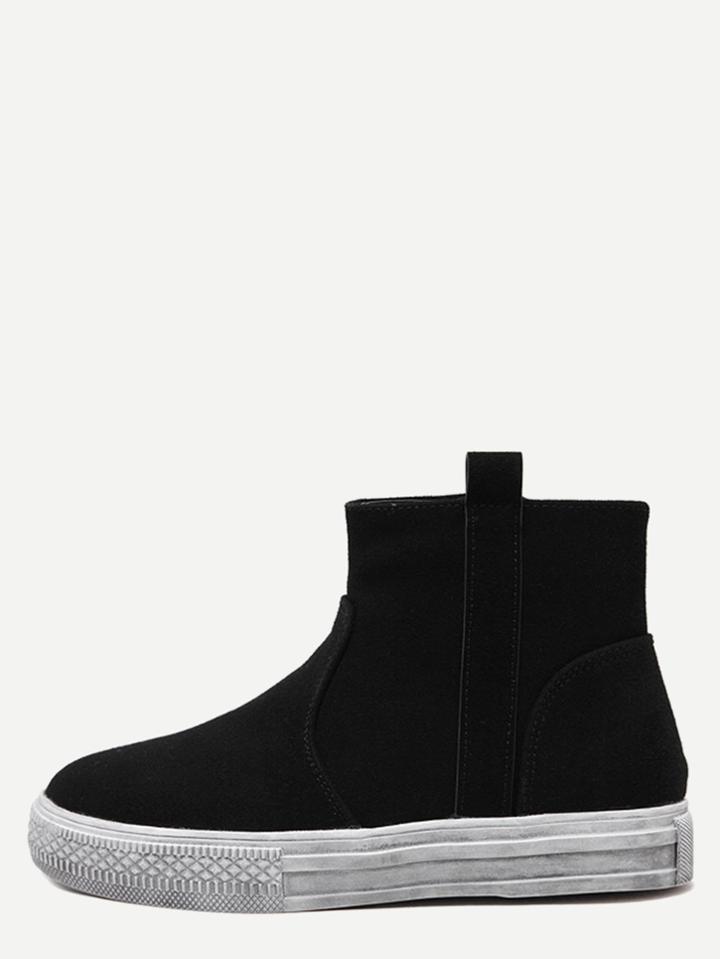 Shein Black Nubuck Leather Side Zipper Rubber Sole Short Boots
