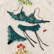 Shein Christmas Eyelash Lace Garter Lingerie Set