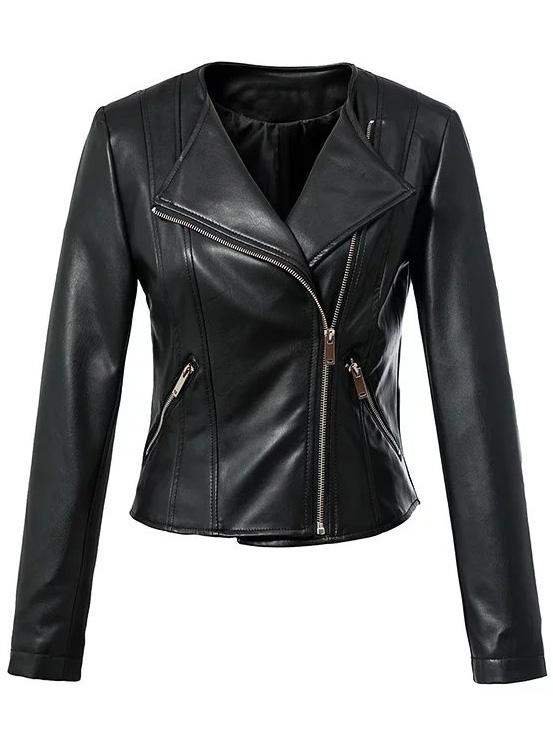 Shein Black Lapel Zipper Slim Jacket