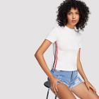 Shein Striped Side Mock Neck Tee