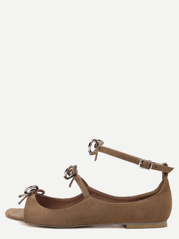 Shein Khaki Open Toe Bow Tie Flats
