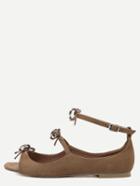 Shein Khaki Open Toe Bow Tie Flats