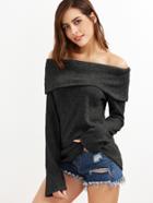 Shein Dark Grey Off The Shoulder Foldover Knit T-shirt