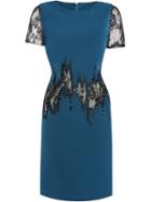 Shein Blue Crew Neck Embroidered Lace Sheath Dress
