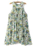 Shein Multicolor Halter Printed Asymmetric Hem Pleated Dress