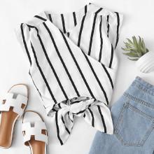 Shein V Neckline  Knot Beck Striped Crop Top