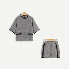 Shein Girls Frayed Trim Tweed Top & Shorts Set