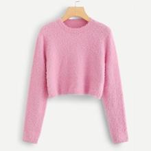 Shein Solid Crop Fuzzy Jumper