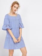 Shein Gingham Tie Back Frill Sleeve Tiered Dress