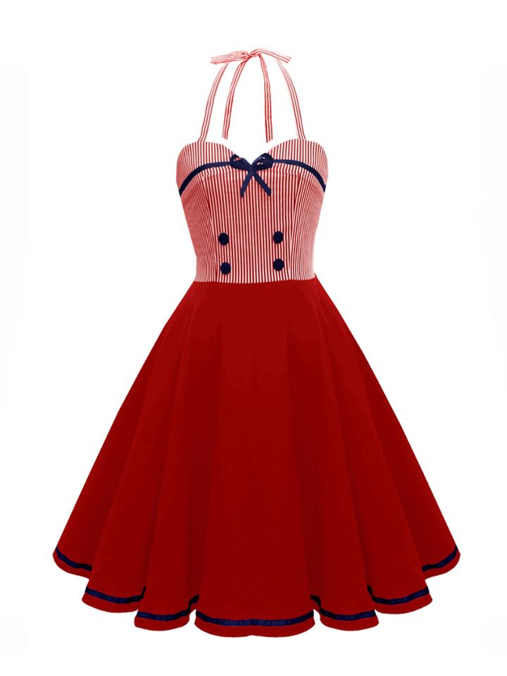 Shein Contrast Striped Button Detail Flare Dress