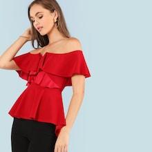 Shein Zip Back Ruffle Trim Peplum Top