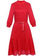 Shein Flowers Jacquard Belted A-line Dress