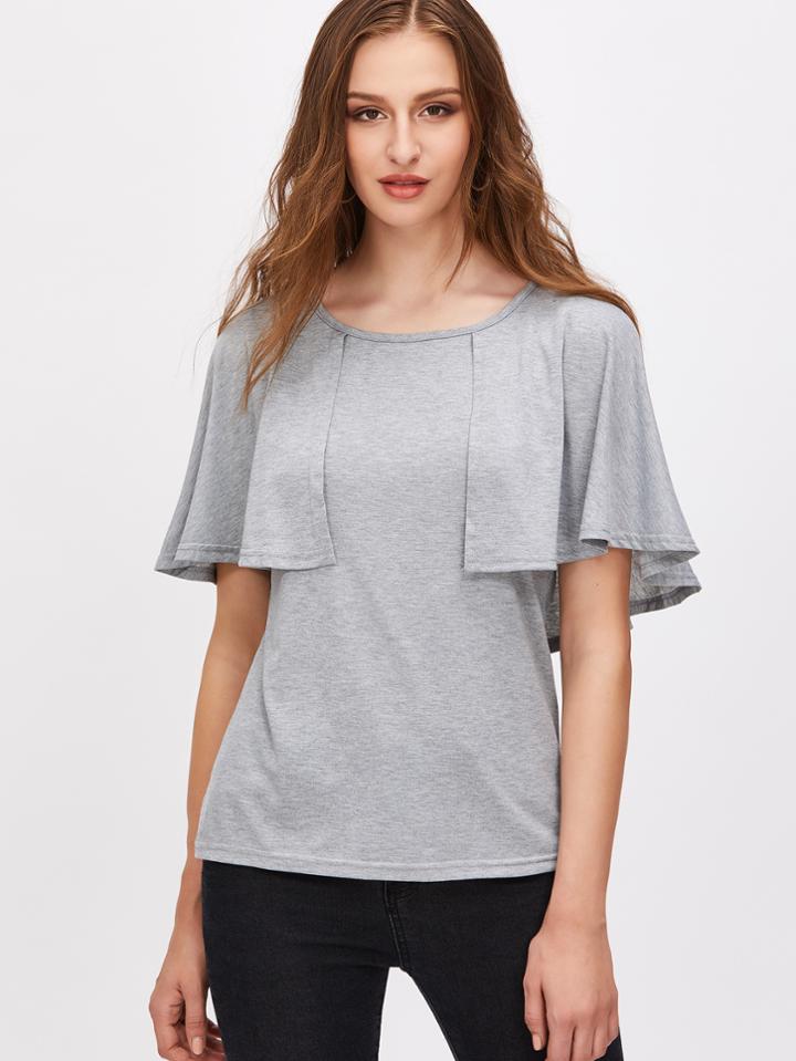 Shein Heather Grey Keyhole Back Cape Overlay T-shirt