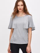 Shein Heather Grey Keyhole Back Cape Overlay T-shirt