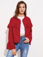 Shein Fluted Sleeve Flounce Detail Frayed Tweed Jacket