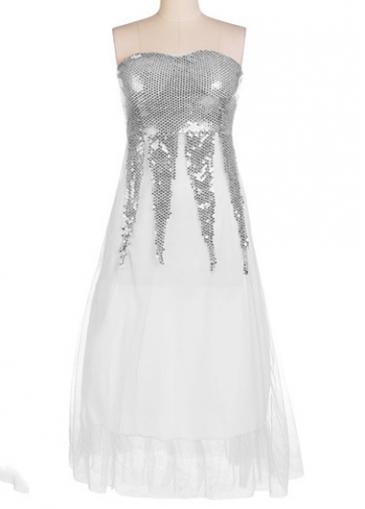 Rosewe High Waist Sequin Decorated Silver Tube Dress