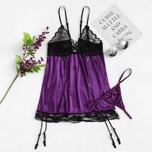 Shein Contrast Lace Garter Dress Set