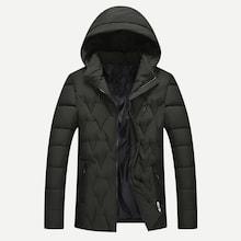 Shein Men Diamond Textured Drawstring Solid Hooded Puffer Coat