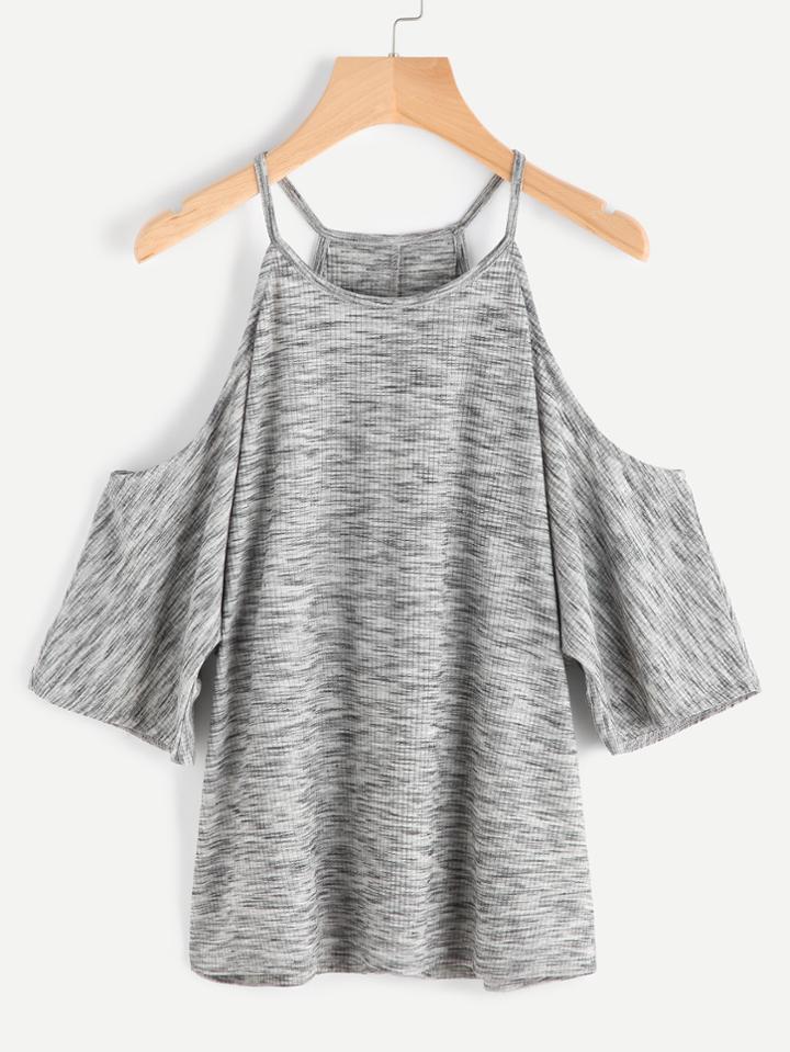 Shein Cold Shoulder Space Dye Ribbed Tee