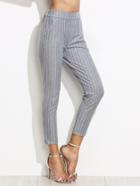 Shein Grey Vertical Striped Elastic Waist Pants