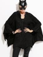 Shein Black Zipper Hooded Coat Halloween Costumes With Batwing Sleeve