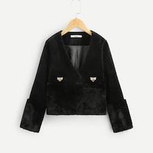 Shein Girls V-neck Faux Fur Detail Coat