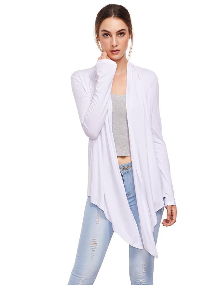 Shein White Open Front Drape Cardigan Sweater