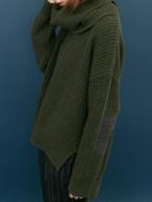 Shein Dark Green High Neck Elbow Patch Split Sweater