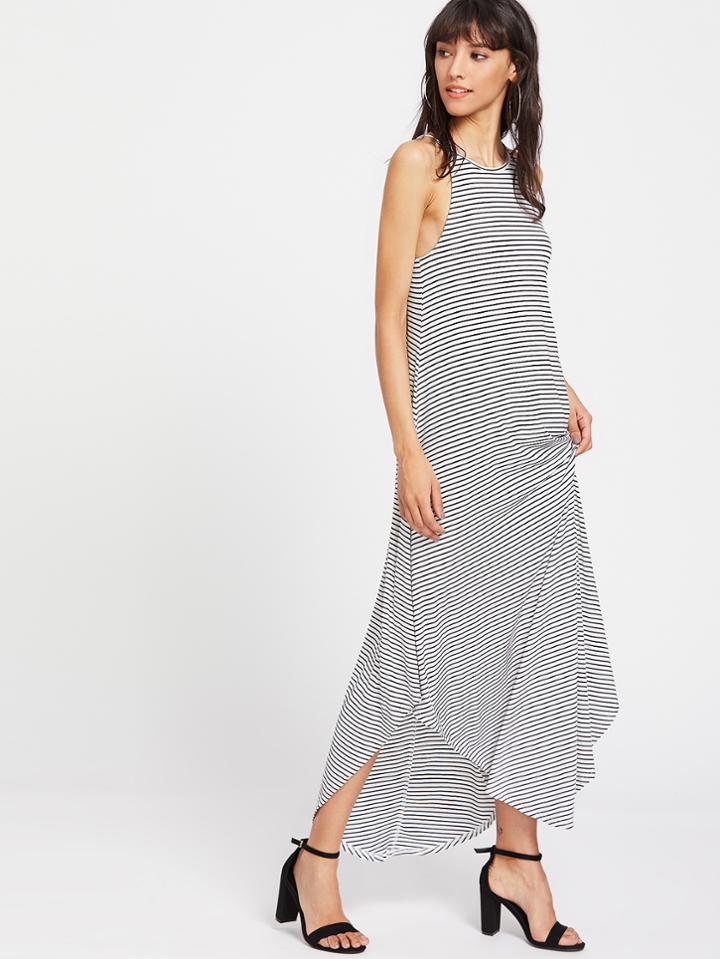 Shein Striped Curved Hem Racer Dress