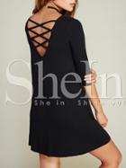 Shein Black Half Sleeve V Back Dress