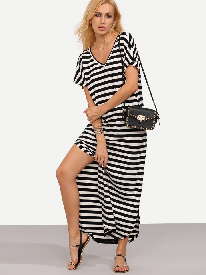 Shein Stripe Curved Hem Long Length Dress