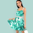 Shein Ruffle Strap Lace Insert Tropical Dress