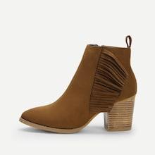 Shein Tassel Detail Block Heeled Ankle Boots