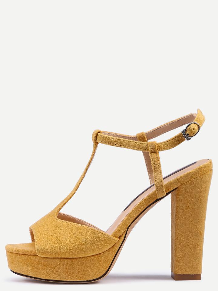 Shein Yellow T-strap Platform Chunky Mule Pumps