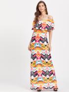 Shein Aztec Print Flounce Layered Neckline Dress