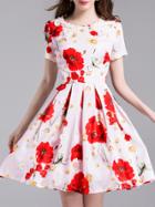 Shein Pink Flowers Applique Print A-line Dress
