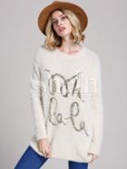 Shein White Long Sleeve Sequined Sweater
